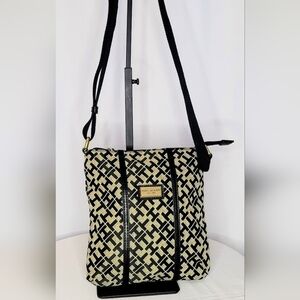 Tommy Hilfiger Black & Cream Monogram Crossbody Bag | Adjustable Strap
